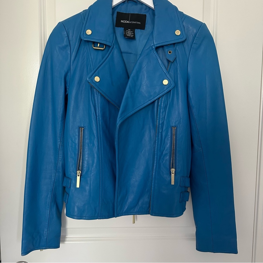 Nicola Leather Blue Jacket